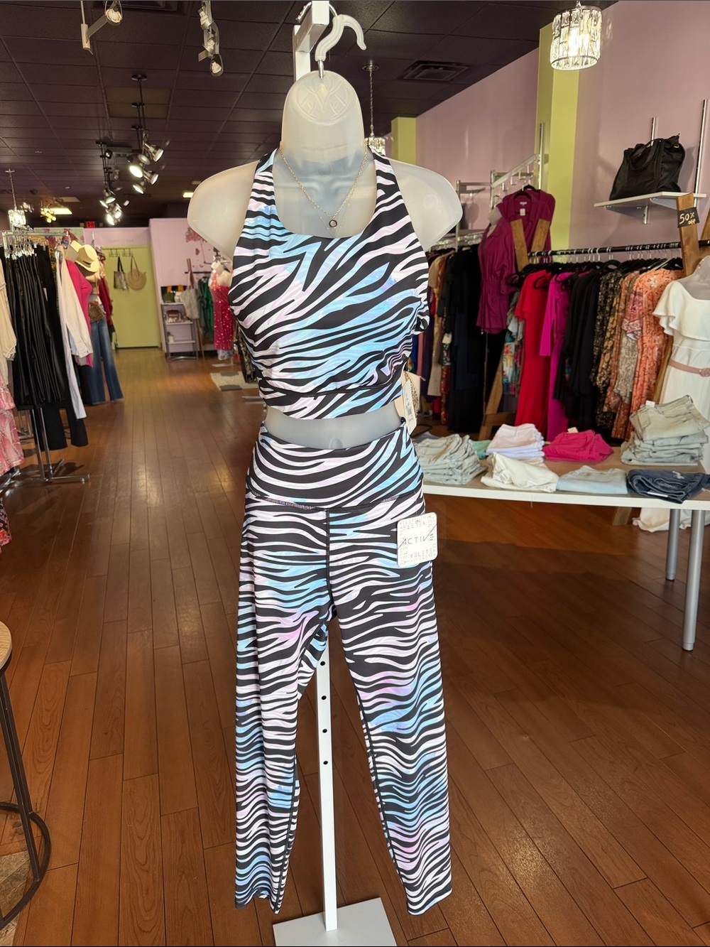 Women’s Zebra Print Crop Top & High-Waist Pants Set - Pastel Accents